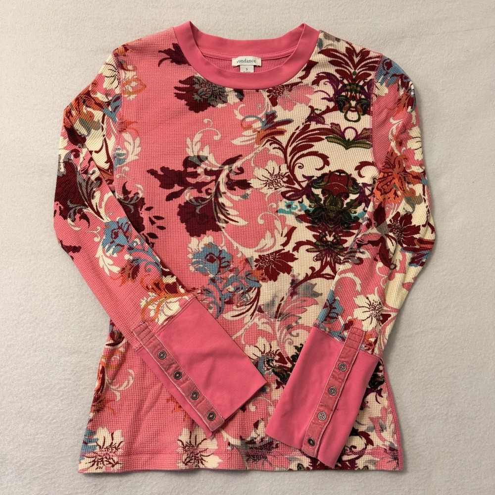 Sundance Thermal Top Bayberry Floral Women's Small Pink Paisley Chic Long Sleeve